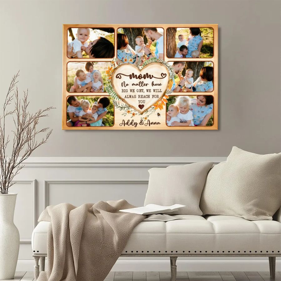 Personalized Mom Photo Collage Canvas, Custom Kids Photos Mother's Day Gift