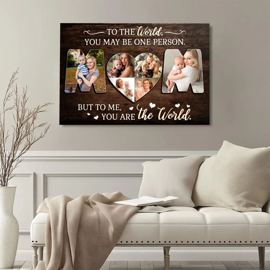 Personalized MOM Heart Photo Collage Canvas, Custom Mother's Day Gift