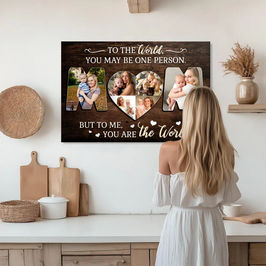 Personalized MOM Heart Photo Collage Canvas, Custom Mother's Day Gift