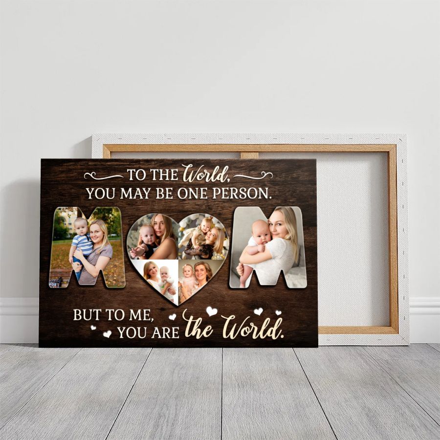 Personalized MOM Heart Photo Collage Canvas, Custom Mother's Day Gift