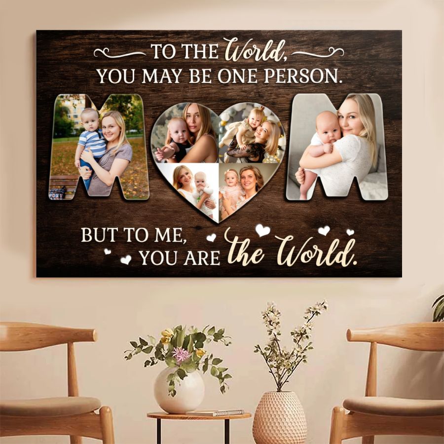 Personalized MOM Heart Photo Collage Canvas, Custom Mother's Day Gift