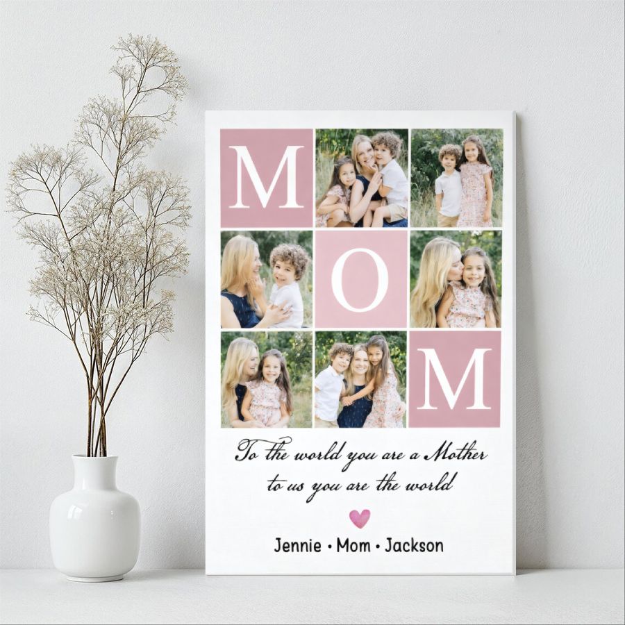 Personalized MOM Photo Collage Canvas, Custom Mother's Day Family Picture Wall Art Gift