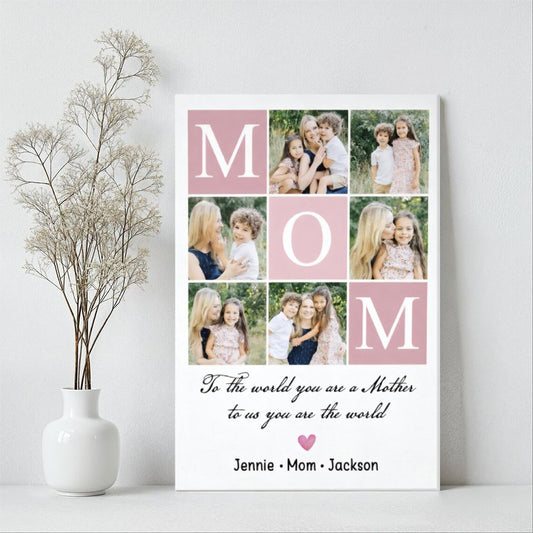 Personalized MOM Photo Collage Canvas, Custom Mother's Day Family Picture Wall Art Gift