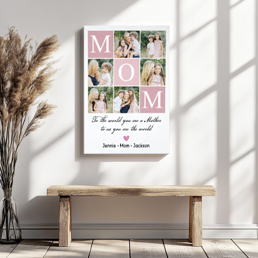 Personalized MOM Photo Collage Canvas, Custom Mother's Day Family Picture Wall Art Gift