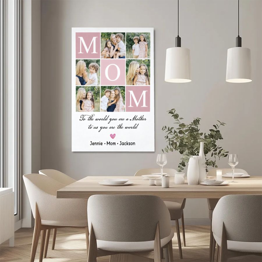 Personalized MOM Photo Collage Canvas, Custom Mother's Day Family Picture Wall Art Gift