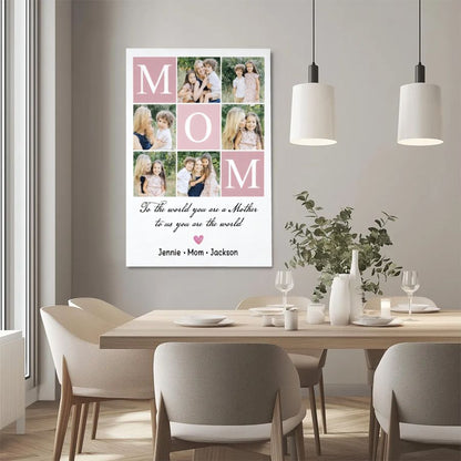 Personalized MOM Photo Collage Canvas, Custom Mother's Day Family Picture Wall Art Gift
