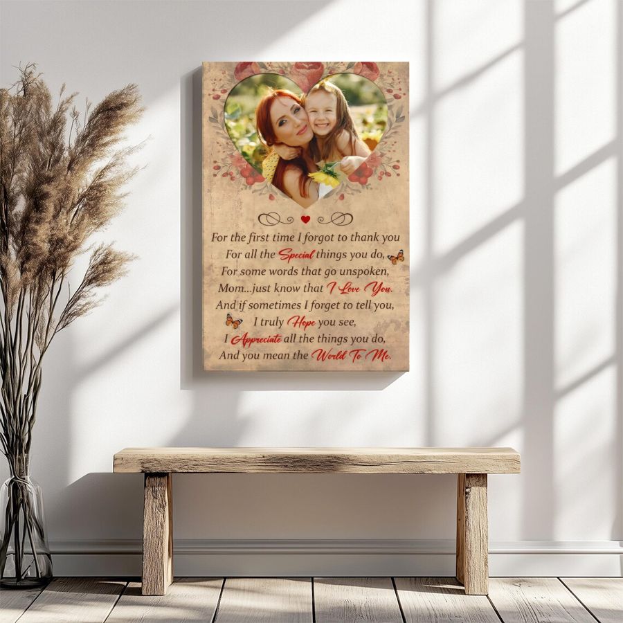 Custom Photo Mother's Day Canvas, Personalized Heart Photo Gift for Mom