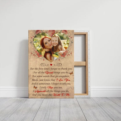 Custom Photo Mother's Day Canvas, Personalized Heart Photo Gift for Mom