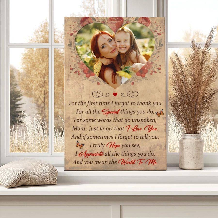 Custom Photo Mother's Day Canvas, Personalized Heart Photo Gift for Mom