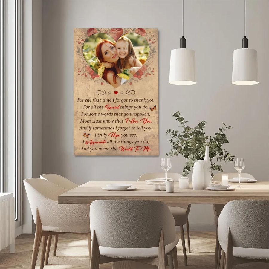 Custom Photo Mother's Day Canvas, Personalized Heart Photo Gift for Mom