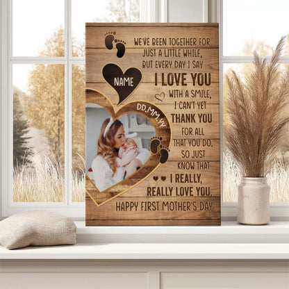 Custom First Mother's Day Canvas, Personalized Baby Photo & Name Gift for Mom
