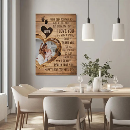 Custom First Mother's Day Canvas, Personalized Baby Photo & Name Gift for Mom