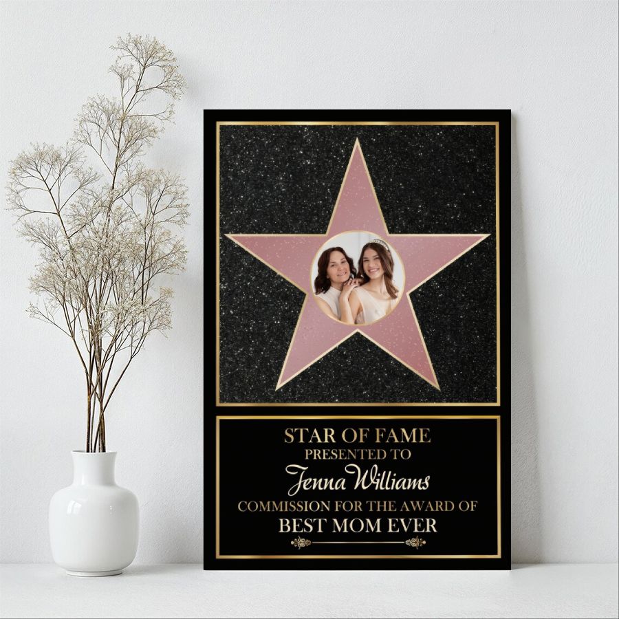 Personalized Star of Fame Canvas Print with Photo, Best Mom Ever Custom Gift for Mother's Day