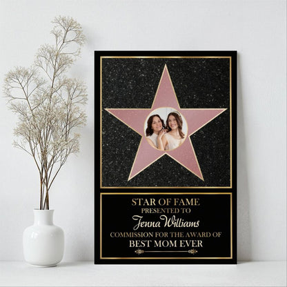 Personalized Star of Fame Canvas Print with Photo, Best Mom Ever Custom Gift for Mother's Day