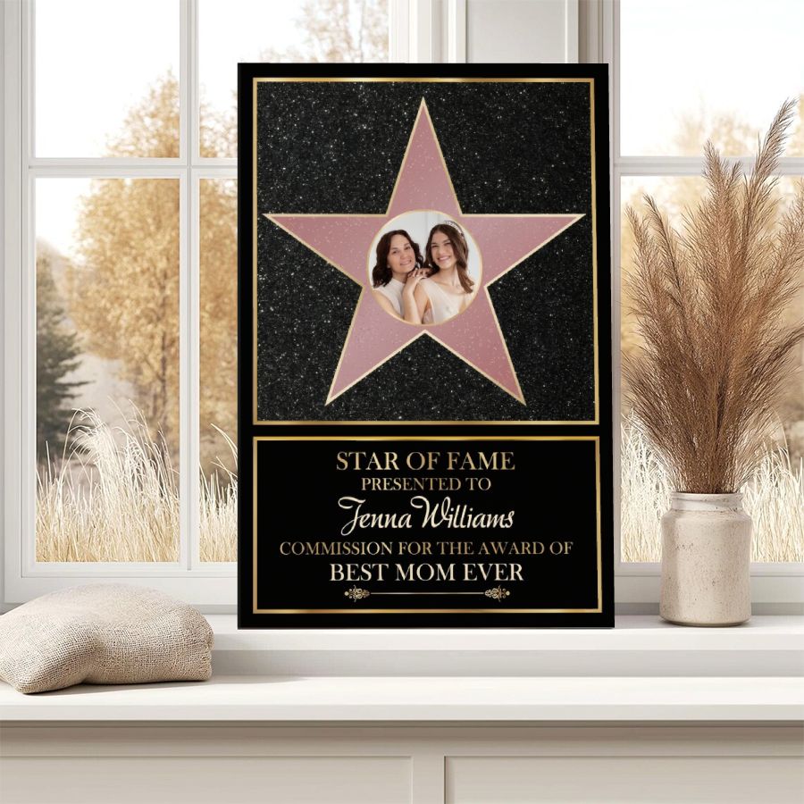 Personalized Star of Fame Canvas Print with Photo, Best Mom Ever Custom Gift for Mother's Day