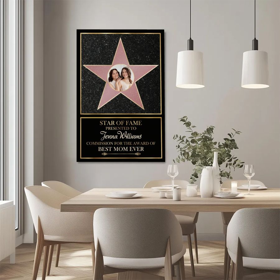 Personalized Star of Fame Canvas Print with Photo, Best Mom Ever Custom Gift for Mother's Day