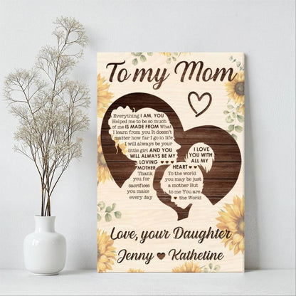 Personalized Daughter to Mom Sunflower Canvas, Custom Mother's Day Gift