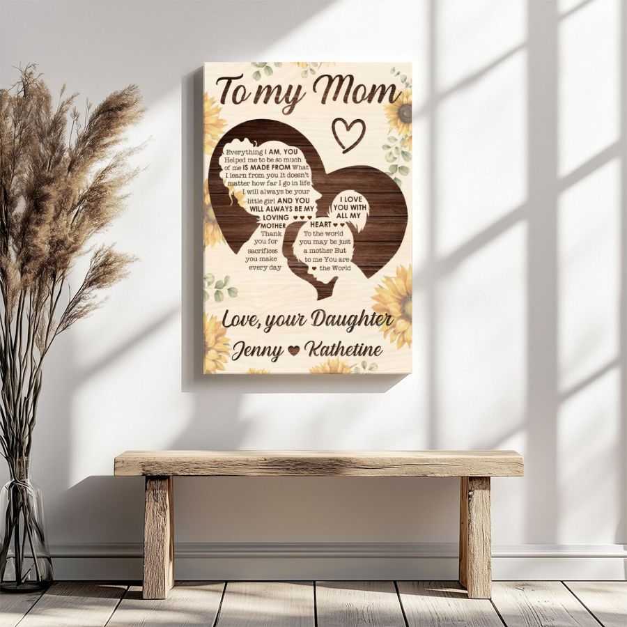 Personalized Daughter to Mom Sunflower Canvas, Custom Mother's Day Gift