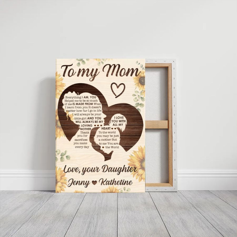 Personalized Daughter to Mom Sunflower Canvas, Custom Mother's Day Gift