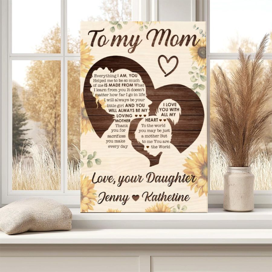 Personalized Daughter to Mom Sunflower Canvas, Custom Mother's Day Gift
