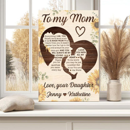 Personalized Daughter to Mom Sunflower Canvas, Custom Mother's Day Gift
