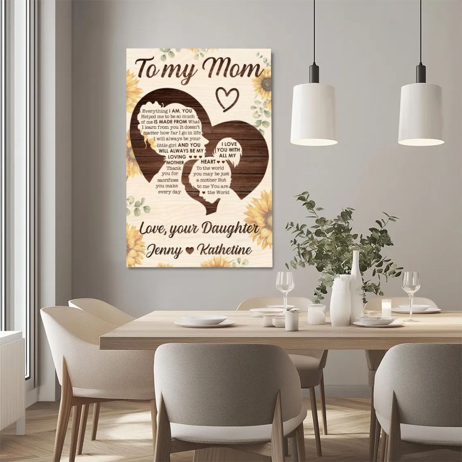 Personalized Daughter to Mom Sunflower Canvas, Custom Mother's Day Gift