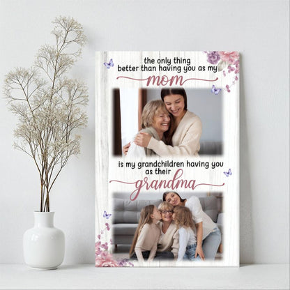 Personalized Mom to Grandma Photo Canvas, Custom Mother's Day Gift, Family Photo Collage Wall Art