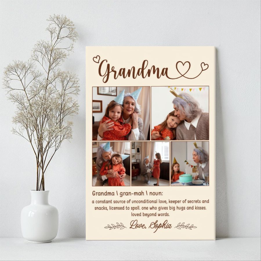 Personalized Grandma Photo Collage Canvas, Custom Grandchildren Pictures, Mother's Day Gift for Grandma