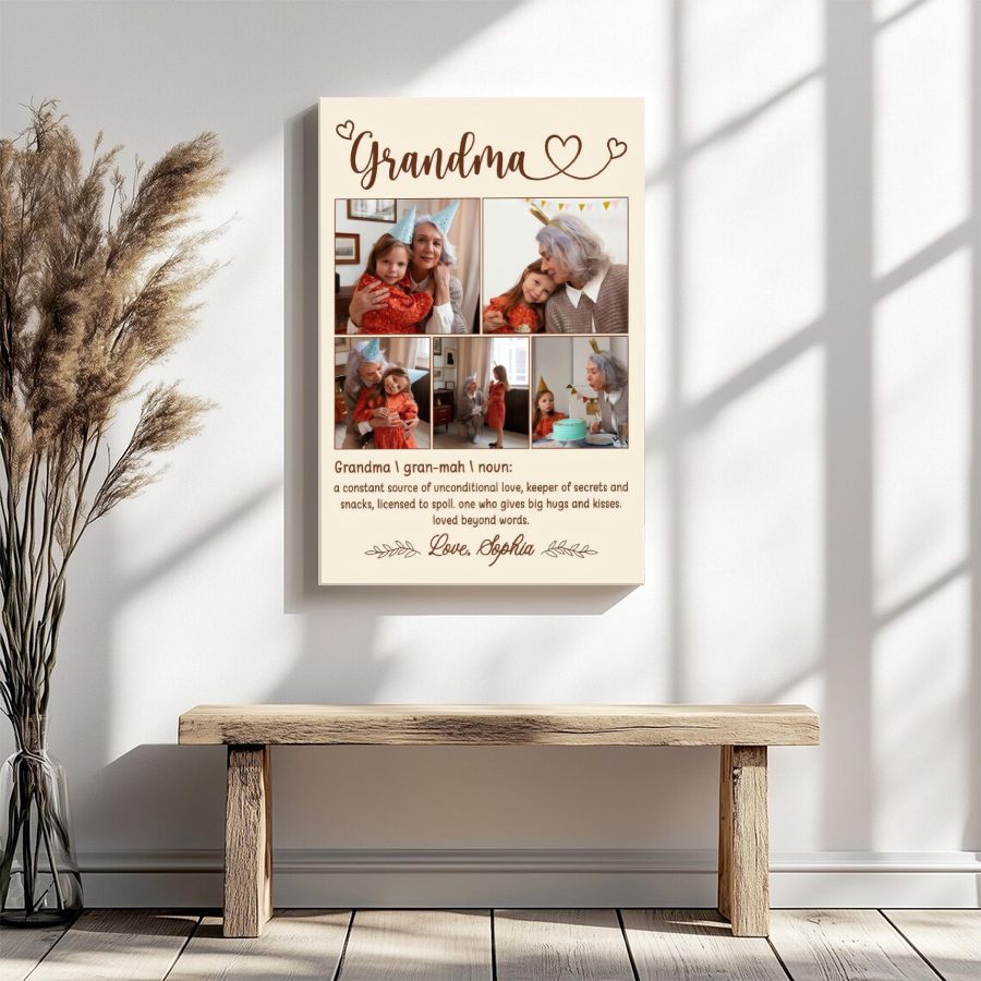 Personalized Grandma Photo Collage Canvas, Custom Grandchildren Pictures, Mother's Day Gift for Grandma
