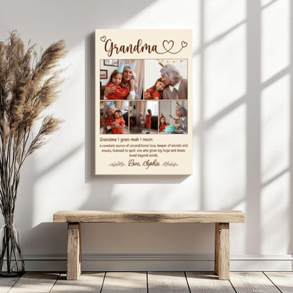Personalized Grandma Photo Collage Canvas, Custom Grandchildren Pictures, Mother's Day Gift for Grandma