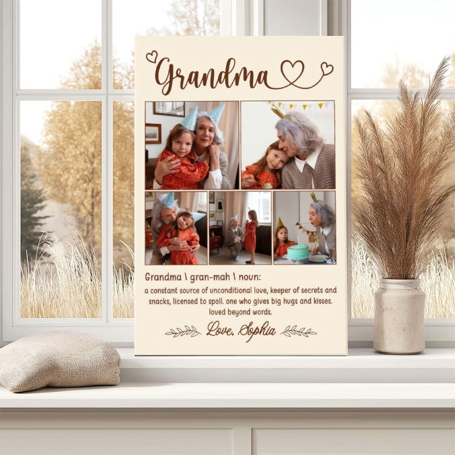 Personalized Grandma Photo Collage Canvas, Custom Grandchildren Pictures, Mother's Day Gift for Grandma
