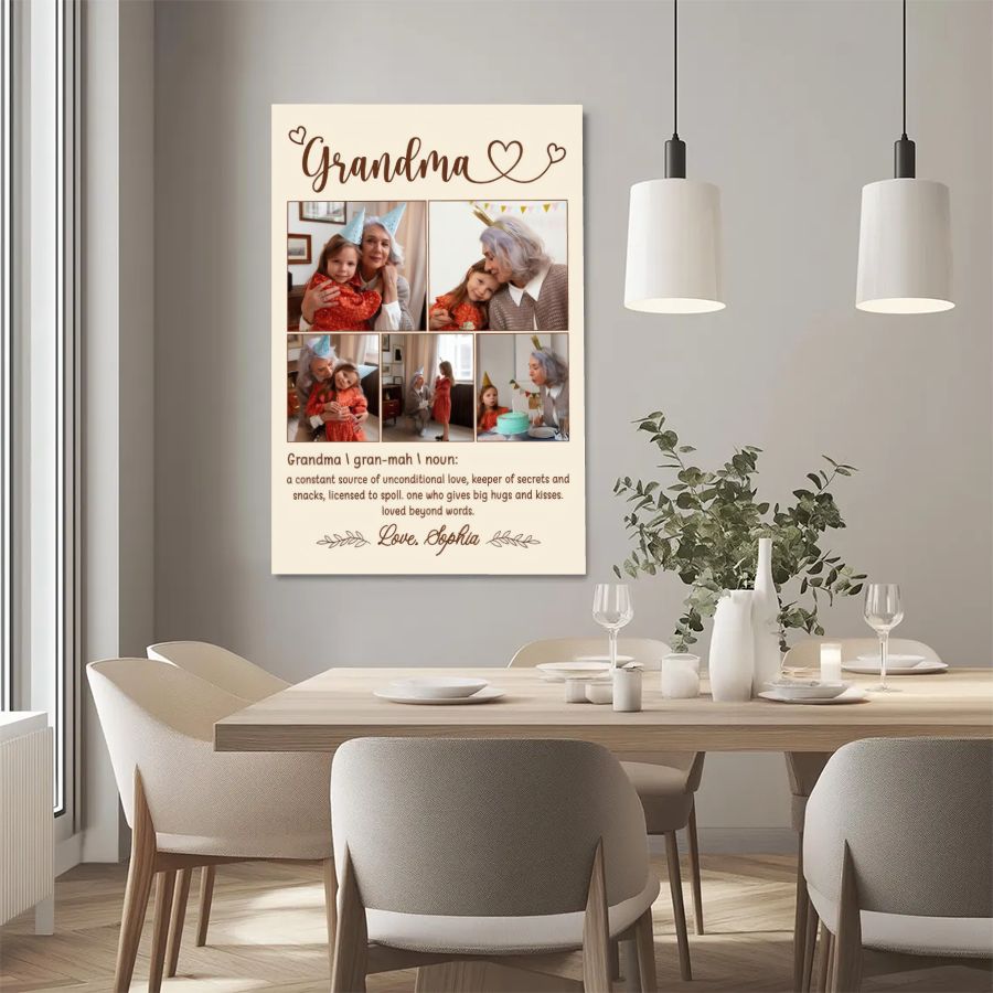 Personalized Grandma Photo Collage Canvas, Custom Grandchildren Pictures, Mother's Day Gift for Grandma