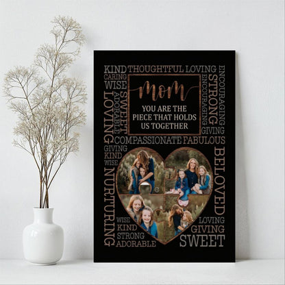 Personalized Mom Heart Puzzle Photo Canvas, Custom 4 Photo Collage Mother's Day Gift