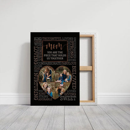 Personalized Mom Heart Puzzle Photo Canvas, Custom 4 Photo Collage Mother's Day Gift