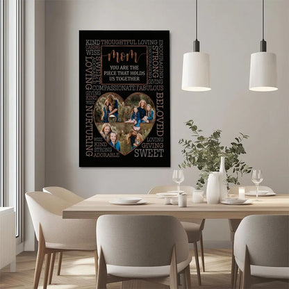 Personalized Mom Heart Puzzle Photo Canvas, Custom 4 Photo Collage Mother's Day Gift