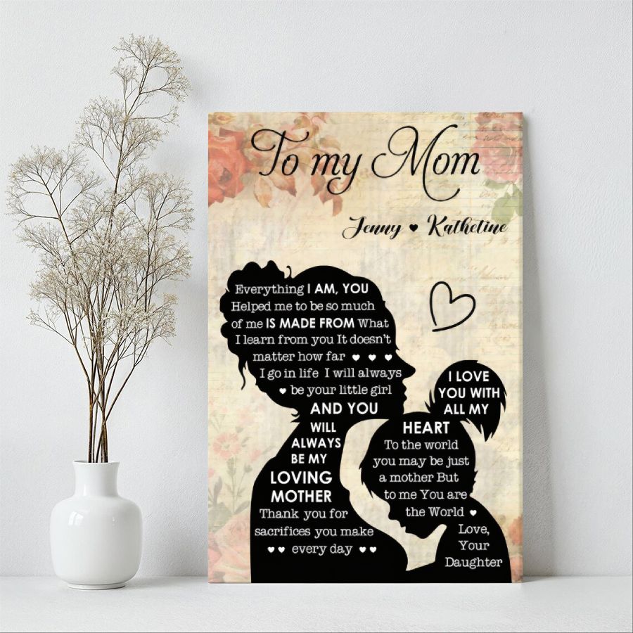 Personalized To My Mom Canvas, Custom Daughter Gift, Mother's Day Silhouette Wall Art