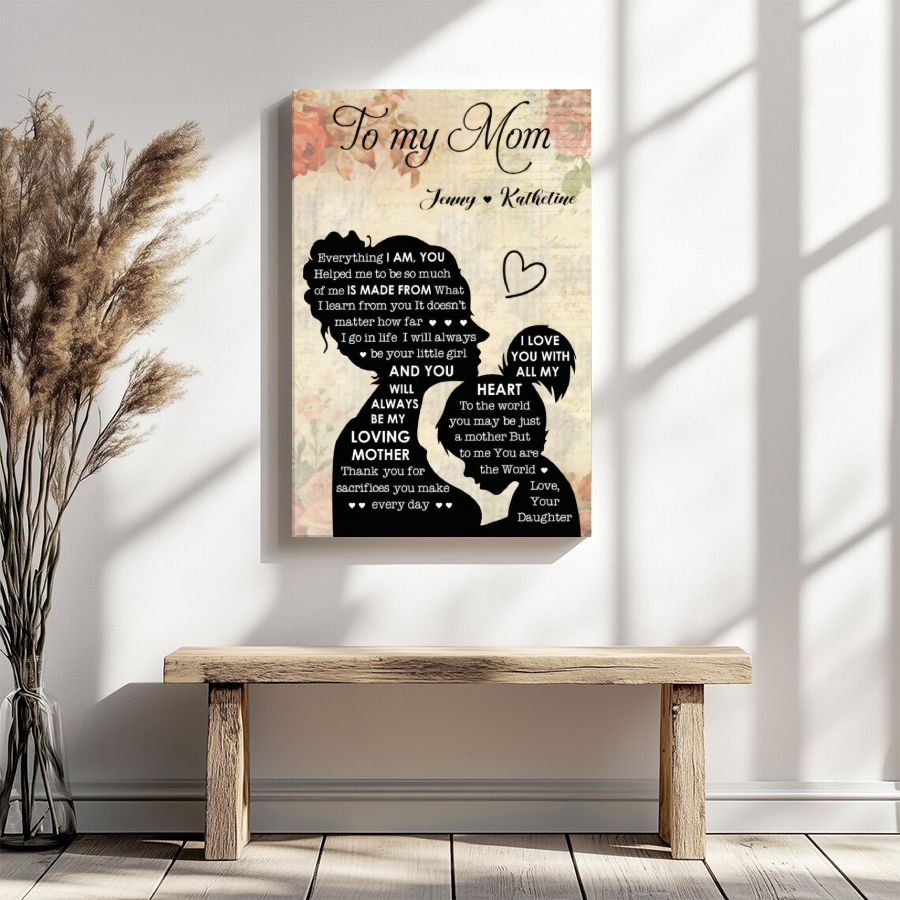 Personalized To My Mom Canvas, Custom Daughter Gift, Mother's Day Silhouette Wall Art