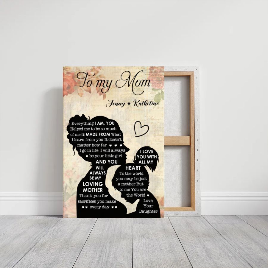 Personalized To My Mom Canvas, Custom Daughter Gift, Mother's Day Silhouette Wall Art