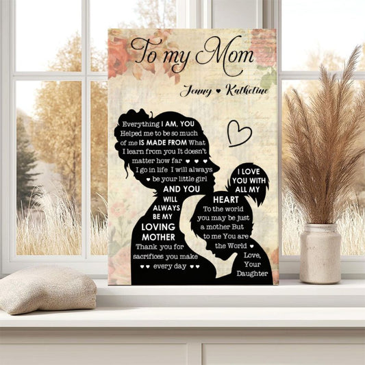 Personalized To My Mom Canvas, Custom Daughter Gift, Mother's Day Silhouette Wall Art