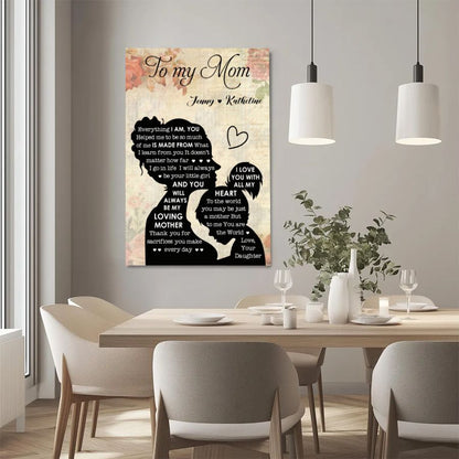 Personalized To My Mom Canvas, Custom Daughter Gift, Mother's Day Silhouette Wall Art
