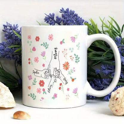 Personalized Mom and Kids Hand Holding Name Mug Mother's Day Gift - 11oz