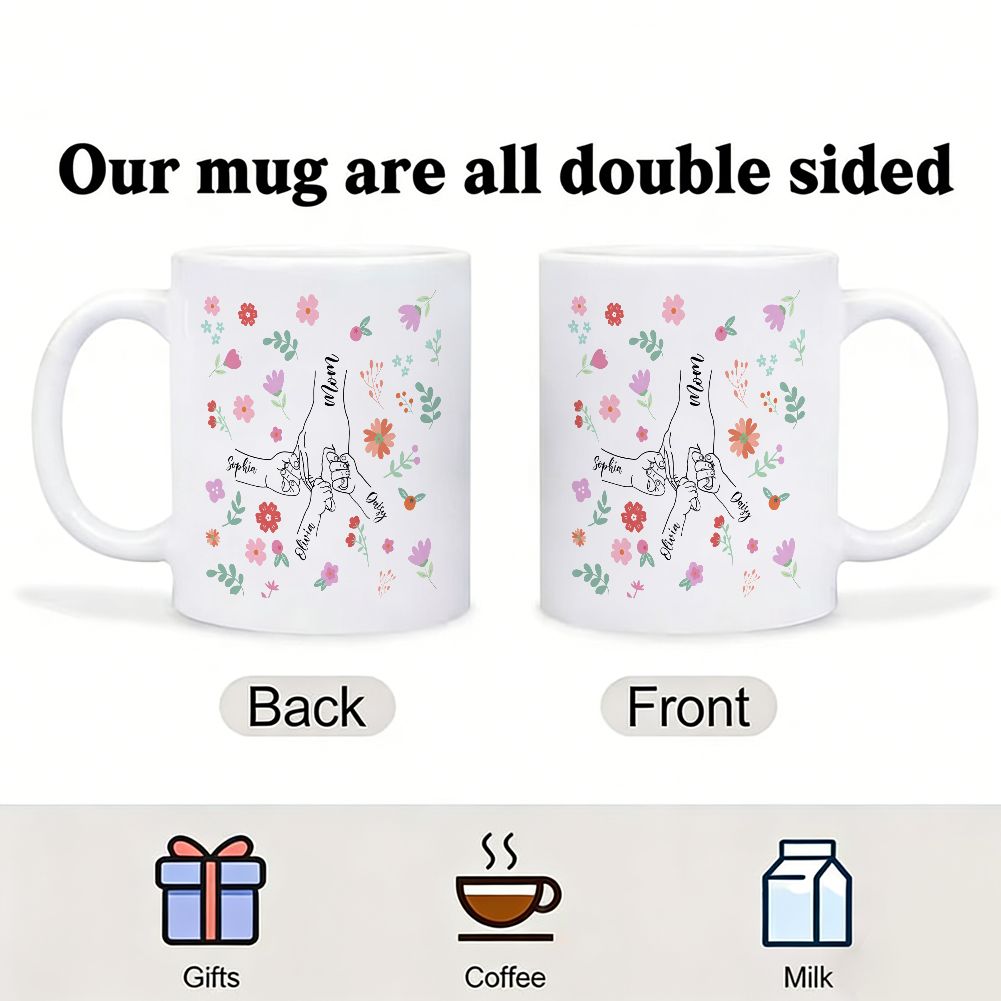 Personalized Mom and Kids Hand Holding Name Mug Mother's Day Gift - 11oz