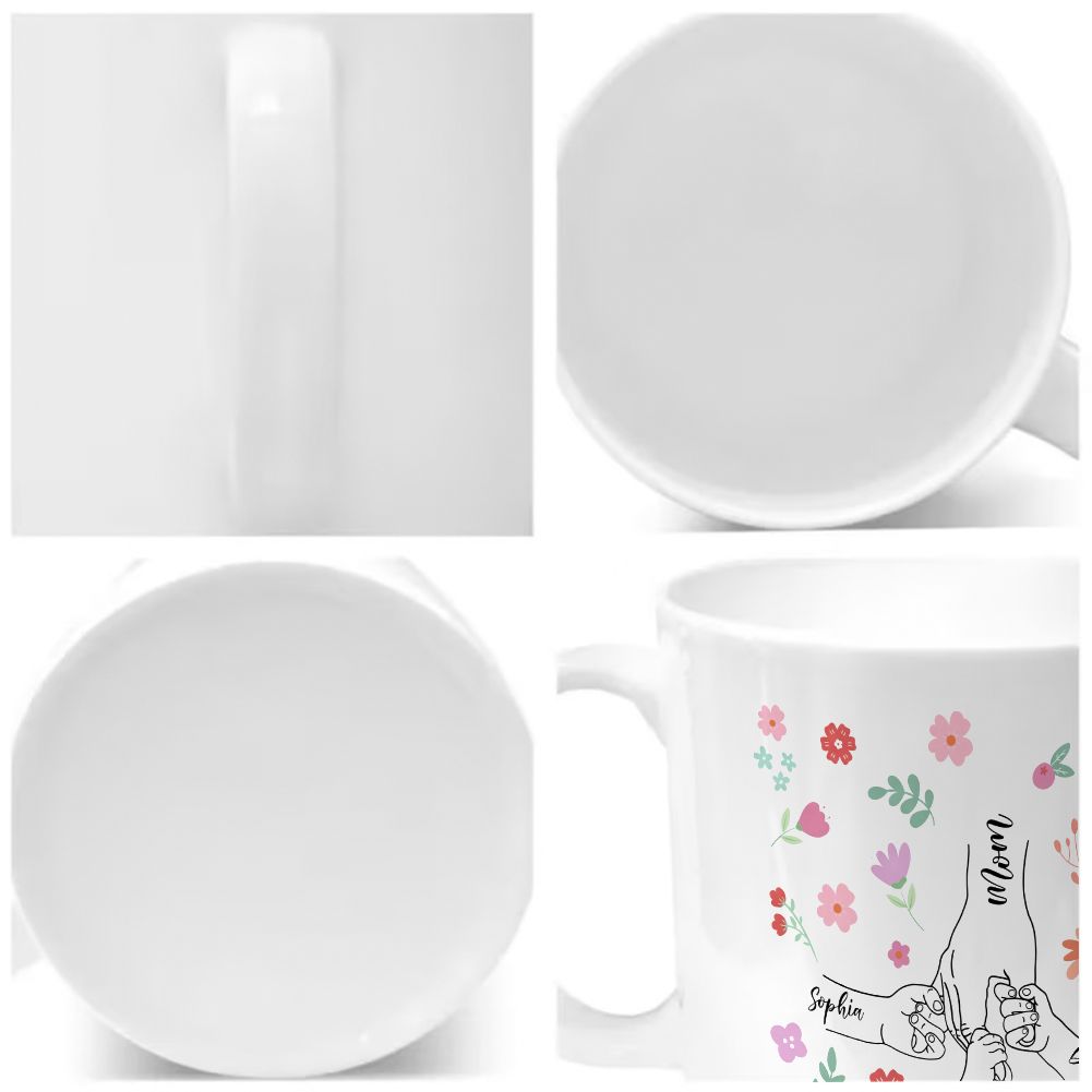 Personalized Mom and Kids Hand Holding Name Mug Mother's Day Gift - 11oz