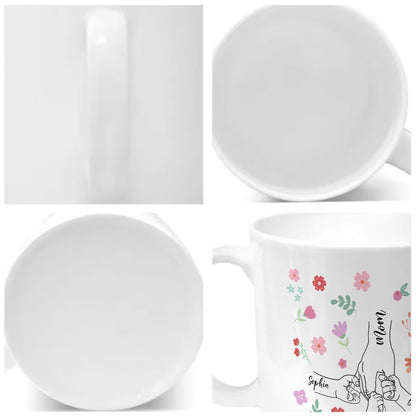 Personalized Mom and Kids Hand Holding Name Mug Mother's Day Gift - 11oz