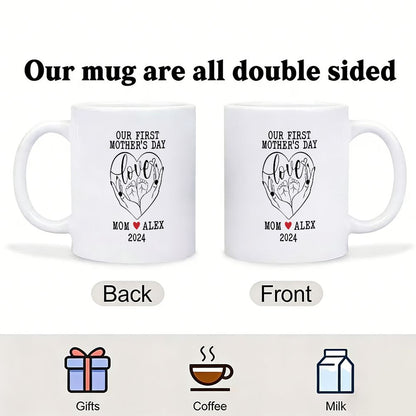 Our First Mother's Day Mom Holding Baby Feet Custom Name & Date Mug - 11oz
