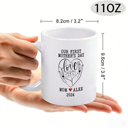 Our First Mother's Day Mom Holding Baby Feet Custom Name & Date Mug - 11oz