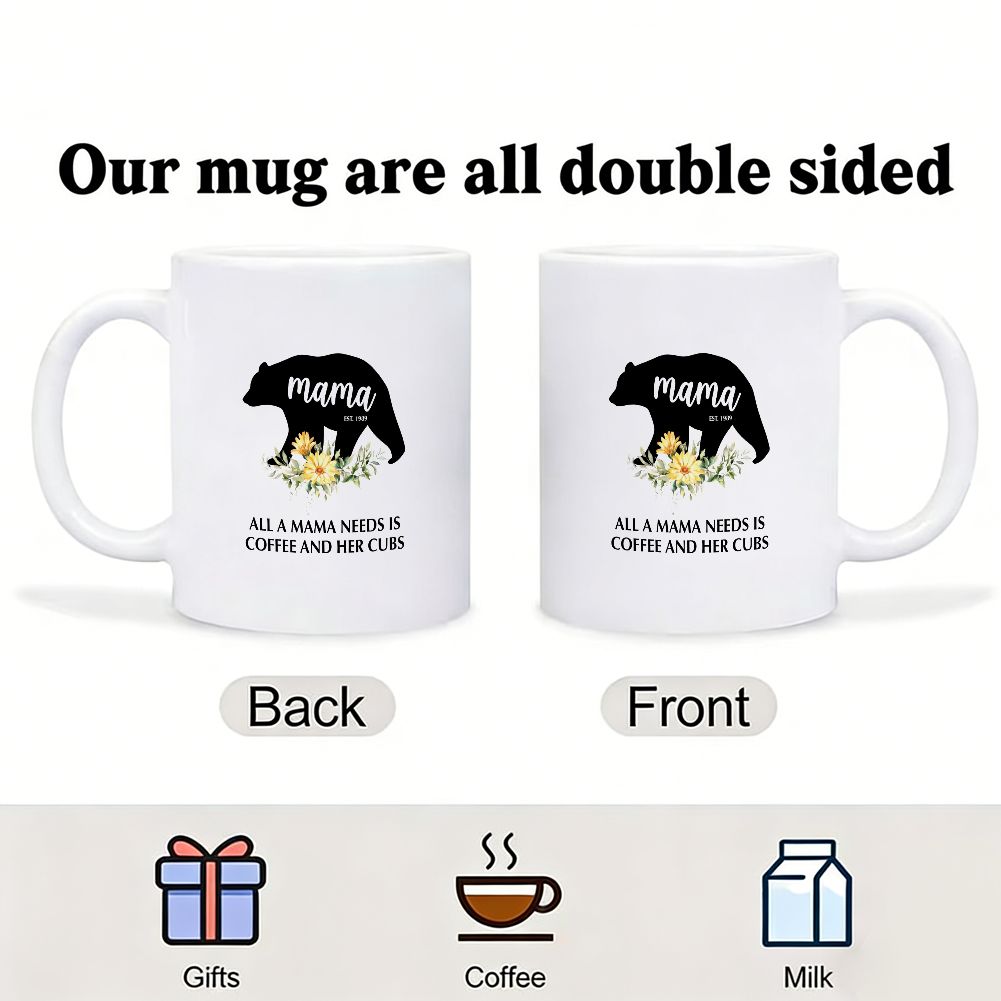 All A Mama Needs Is Coffee And Her Cubs EST. Personalized Mother's Day Mug - 11oz