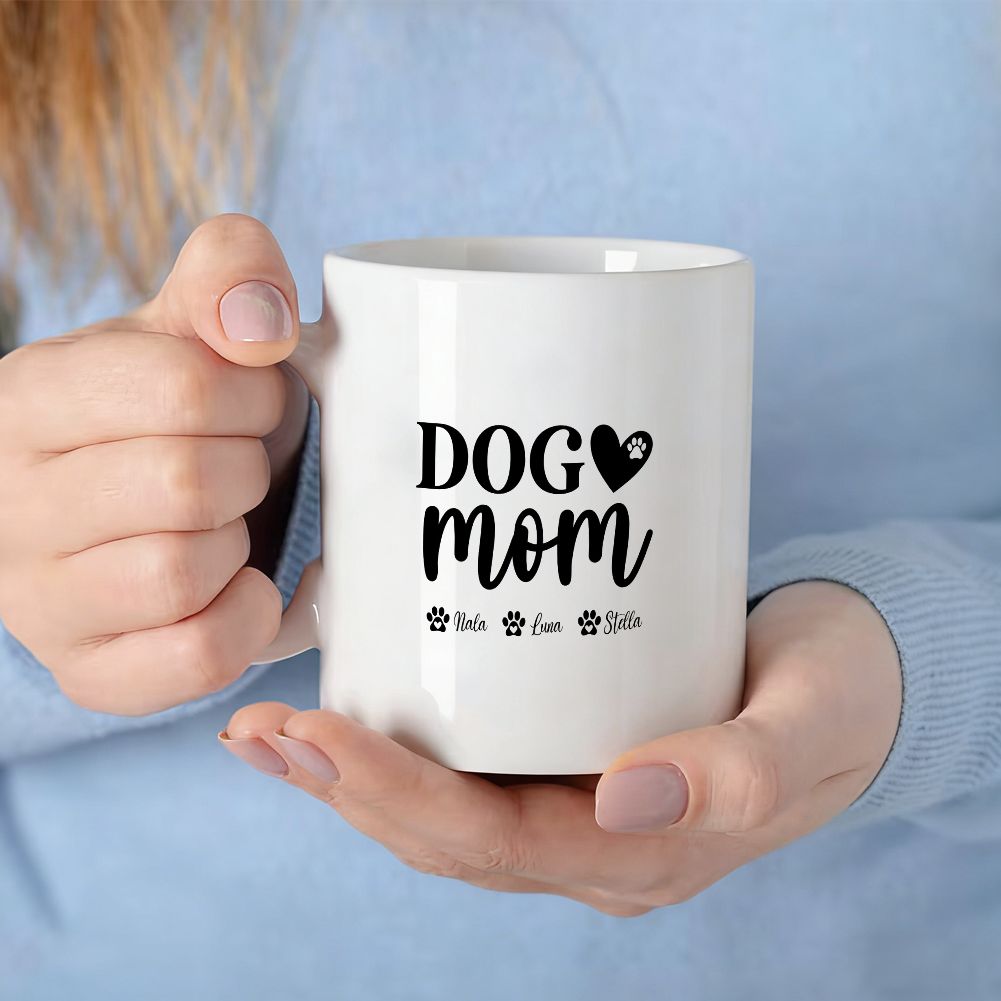 Dog Mom Custom Names Paw Print Mug Gift for Mother's Day - 11oz