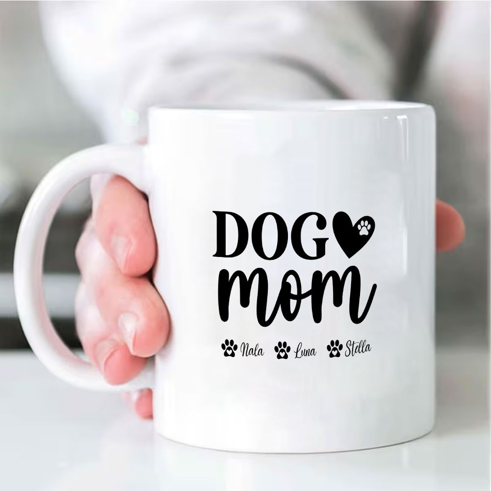 Dog Mom Custom Names Paw Print Mug Gift for Mother's Day - 11oz