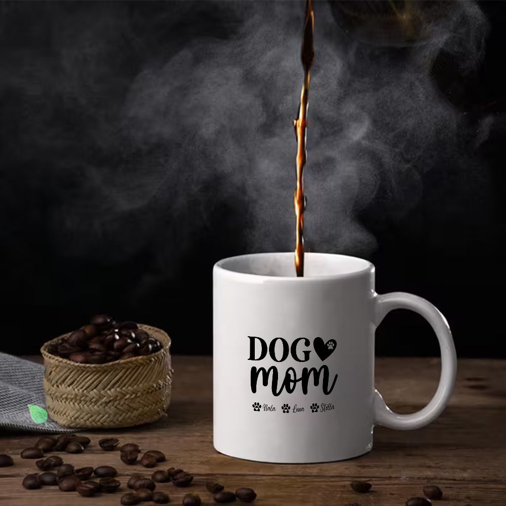 Dog Mom Custom Names Paw Print Mug Gift for Mother's Day - 11oz
